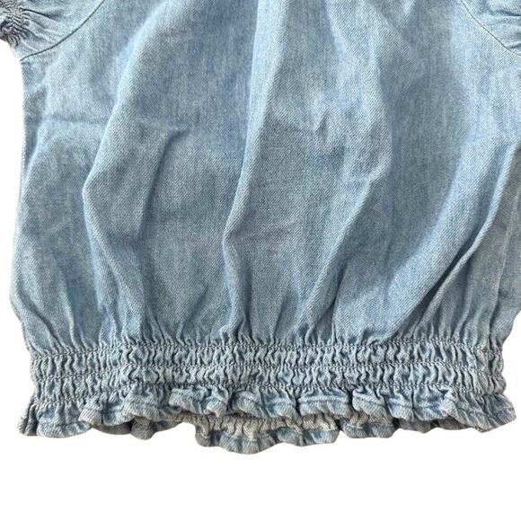 Old Navy Short Sleeve Crop Top with Elastic on Waist & Sleeve Light Denim XS - Picture 7 of 8